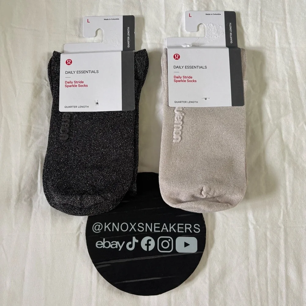 Lululemon Daily Stride Sparkle Quarter Sock Lot of 2 Black Pink Women’s Size L